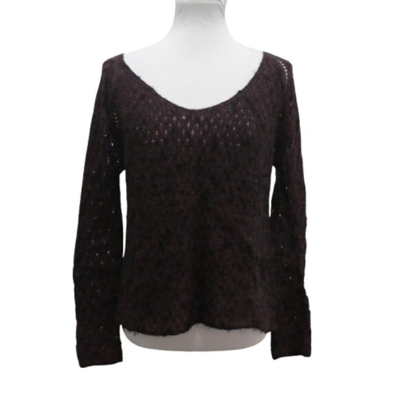 AE American Eagle Purple Crochet Bell Sleeve Wool Blend Boho Sweater Womens M - Picture 1 of 6